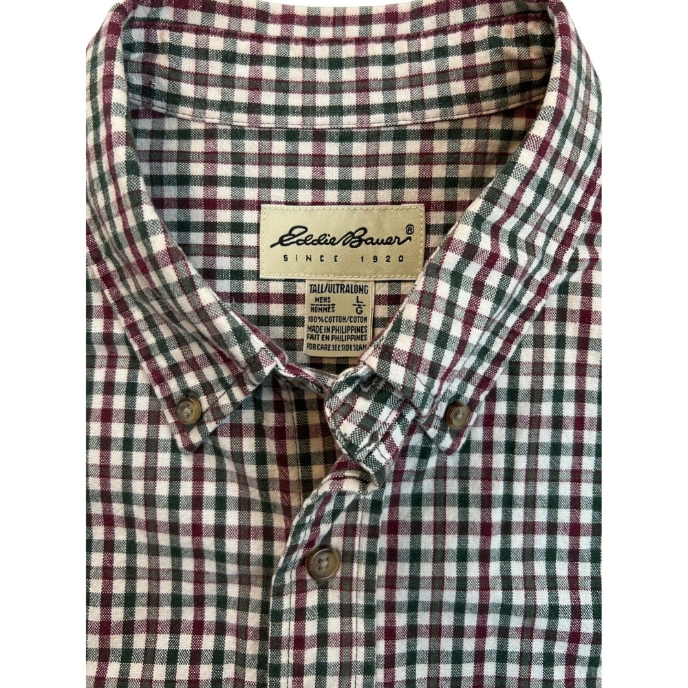 Eddie Bauer Mens Tall Button Down Gingham Check Long Sleeve Shirt Size Large - L